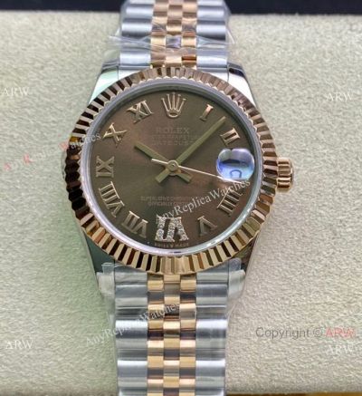 Swiss Clone Rolex Datejust 31mm WF Watch 2-Tone Rose Gold Jubilee Chocolate Dial